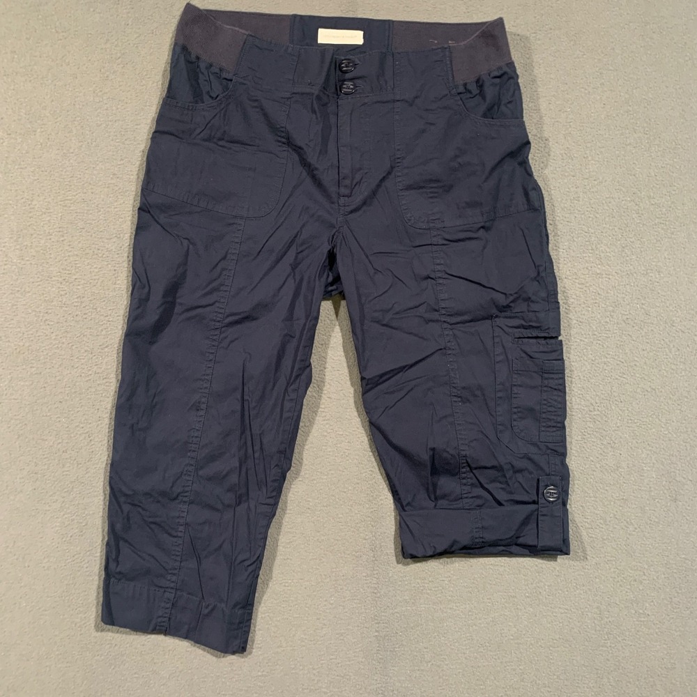 Christopher & Banks Capri Pants Womens 10 Roll Tab Navy Blue Cargo Stretch